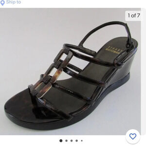 - Stuart Wietzman tortoise shell strap  wedge sandals. Size 8